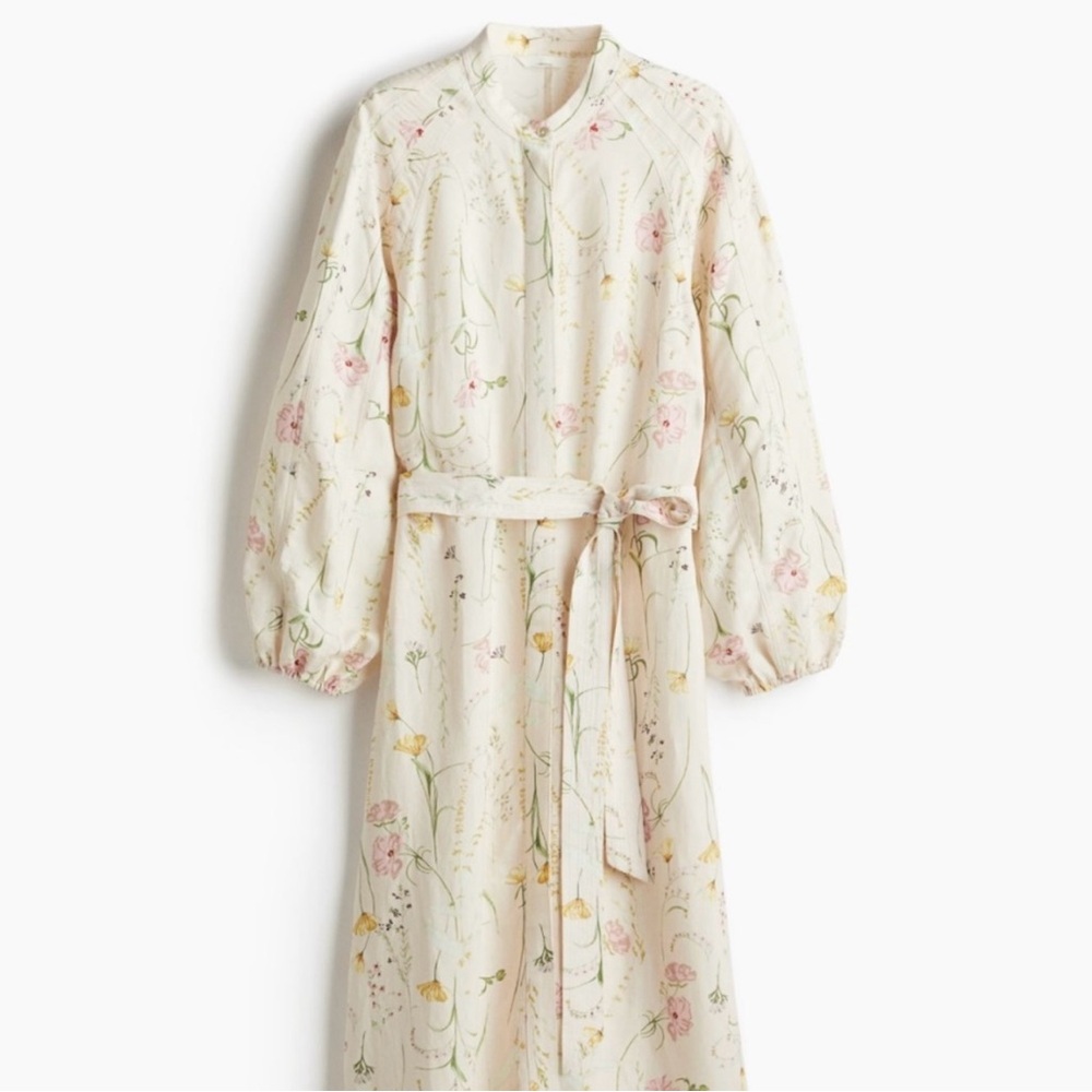 H&M Linen Blend Tie Belt Dress